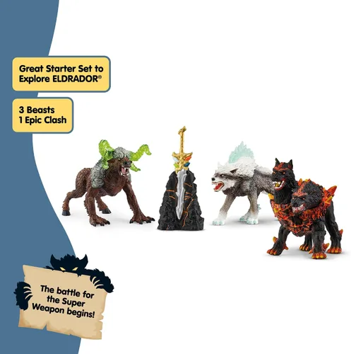 Vista 2 de Schleich Eldrador Creatures - Juego de 5 criaturas de fantasía - Lobo de hielo, sabueso de lava, bestia de roca y espada - Figuras de monstruos