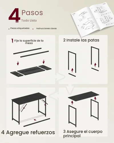 Vista 6 de VASAGLE Escritorio para computadora, escritorio de juegos con marco