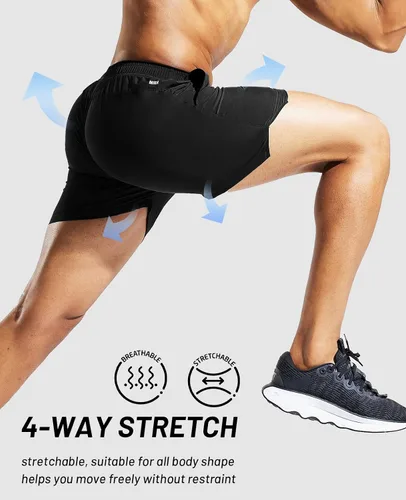 Vista 5 de MIER Pantalones cortos deportivos para correr de 5 pulgadas para hombre con bolsillos, de secado rápido, ligeros, pantalones cortos de entrenamiento