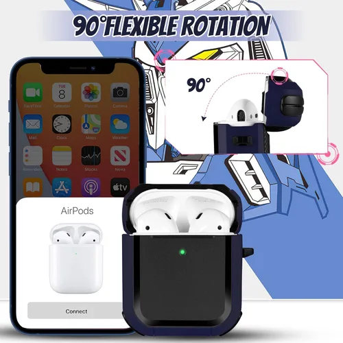 Vista 5 de ORIbox Funda protectora que absorbe los golpes compatible con AirPods 1 y AirPods 2, cuerpo completo resistente con llavero para AirPods, azul