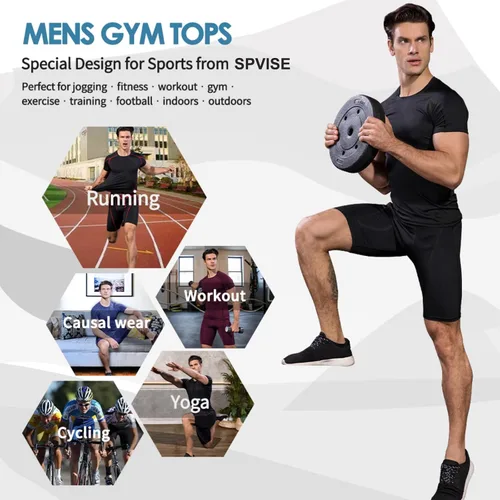 Vista 8 de Paquete de 3 camisetas de compresión atléticas para hombre, manga corta, camiseta de entrenamiento, camiseta deportiva fresca y seca