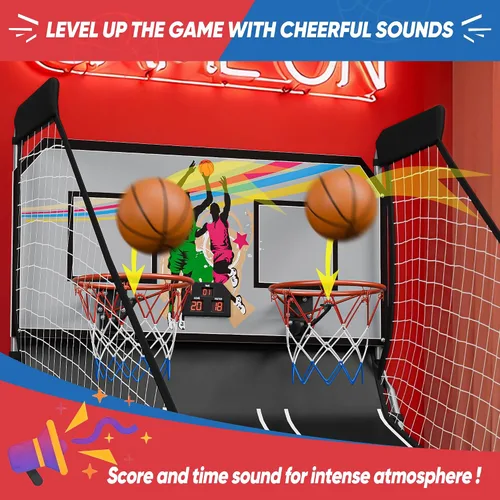 Vista 5 de JupiterForce Juego de Arcade de Baloncesto Plegable para Interiores, Máquina de Juego de Arcade de Canasta de Baloncesto Electrónica de Doble Tiro