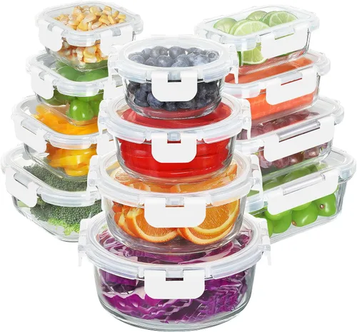 Vista 9 de BAYZZ Juego de 30 piezas de recipientes de vidrio para almacenamiento de alimentos, recipientes de vidrio para preparación de comidas con tapas