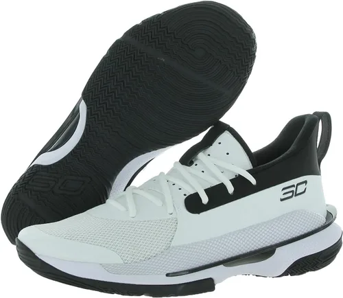 Vista 3 de Under Armour Curry 7 - Tenis de baloncesto para niños preescolares 3022114-100, BlancoNegroRojo