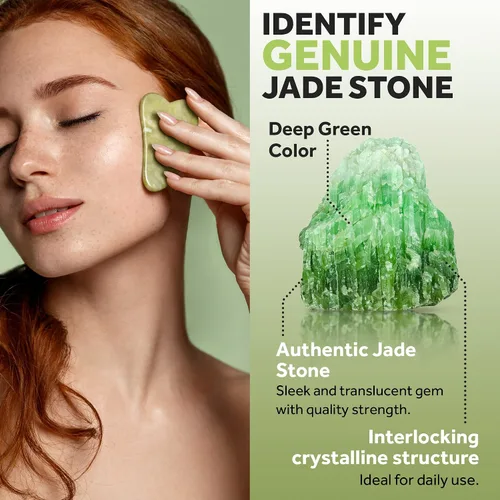 Vista 6 de Juego de rodillos de jade para cara y Gua Sha, 2 rodillos faciales antienvejecimiento y herramienta facial Gua-Sha, masajeador facial y corporal