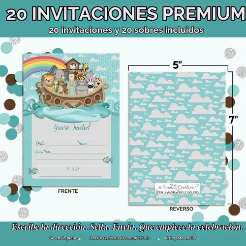 Vista 6 de Amanda Creation Noahs Ark - Invitaciones para baby shower, paquete de 20 invitaciones de cumpleaños de 5 x 7 pulgadas con sobres blancos, tarjetas