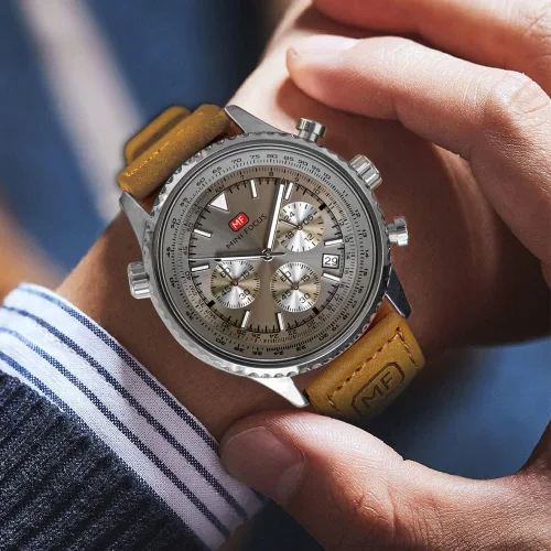 Vista 3 de Mini Focus - Reloj de cuarzo de acero inoxidable para hombre, color dorado, verde, impermeable, con cronógrafo, fecha automática de 24 horas, 0463