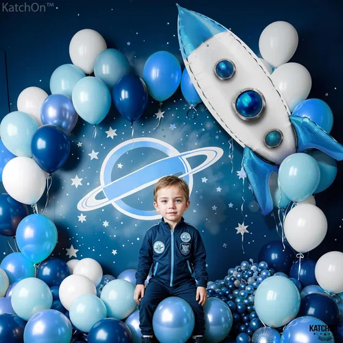 Vista 3 de Katchon, Globos de cohete azules enormes – 33 pulgadas Decoraciones de fiesta del espacio exterior con globo de cohete, globo espacial