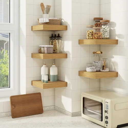 Vista 2 de fuqing Estantes flotantes para pared, estante flotante de madera montado en la pared con soportes invisibles para sala de estar, baño, dormitorio