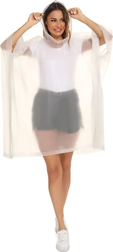 Vista 4 de Ponchos de lluvia reutilizables con capucha con cordón para adultos, abrigo de lluvia grueso impermeable, 2 paquetes