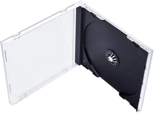 Vista 4 de Progo® Estuche estándar transparente para CD de 0.409 in con bandeja negra montada, paquete de 25