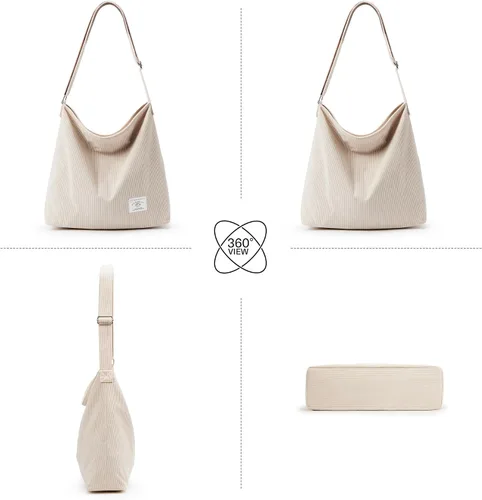 Vista 8 de KALIDI Bolso de mano de pana para mujer, estilo casual, con cremallera, grande, bandolera, bolso de hombro, bolso de trabajo a la moda para mujer