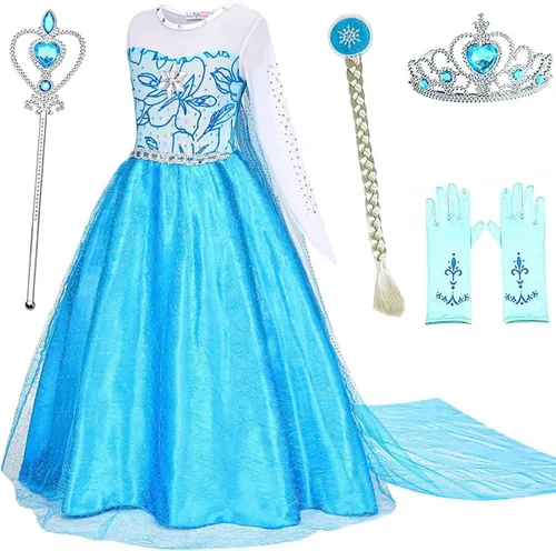 Vista 2 de Avady Princess Dress for Girls Long Sleeve Elsa Costume Kids Halloween Costumes Cosplay Outfit