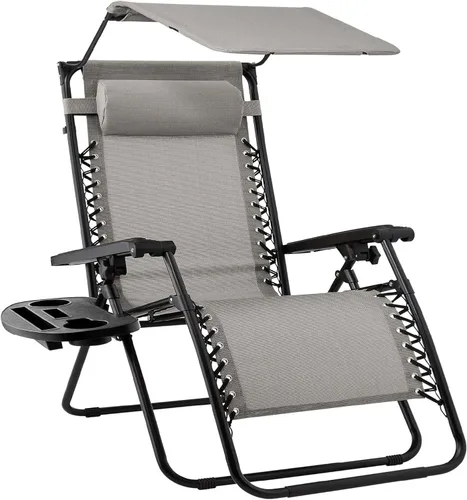 Vista 15 de Sillón plegable de gravedad cero para patio, con toldo ajustable y reposacabezas Amatista púrpura