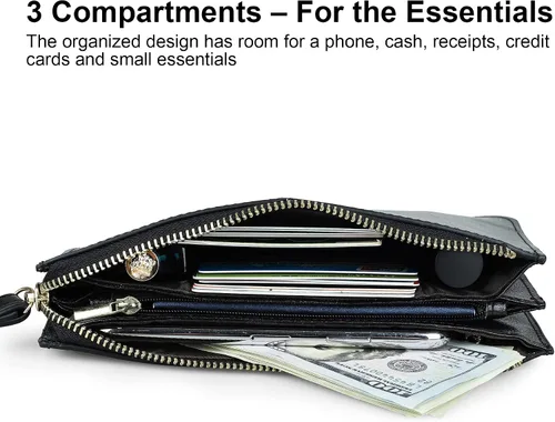 Vista 3 de Befen - Bolso clutch de mano de cuero con correa para teléfono celular organizador de tarjetas