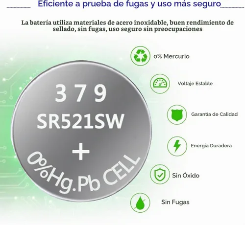 Vista 3 de UOGTNON Batería de reloj 379 SR521SW V379 de 1.5 V (10 unidades)