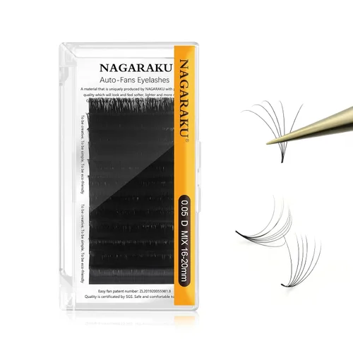 Vista 52 de NAGARAKU Easy Fan - Extensiones de pestañas prefabricadas en abanico de 3 capas, pestañas autoflorecientes de mega volumen, pestañas automáticas