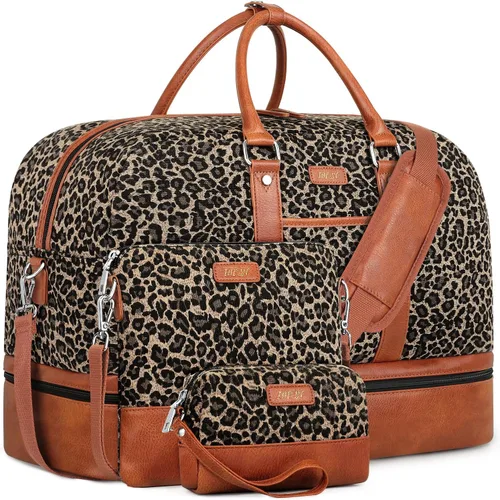 Vista 64 de IBFUN Bolsas de fin de semana para mujer, bolsa grande de lona para viaje, bolsa de viaje con compartimento para zapatos, 21 pulgadas, juego de 3
