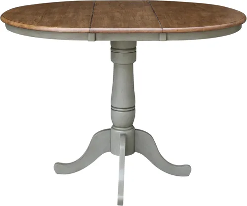 Vista 5 de IC INTERNATIONAL CONCEPTS Mesa de comedor redonda de 36 pulgadas con 2 taburetes, nogal envejecido/piedra