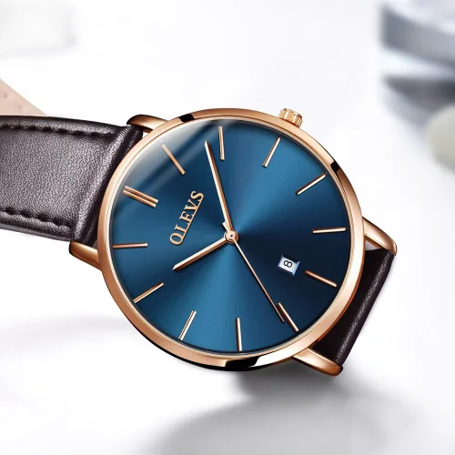 Vista 7 de OLEVS Reloj para hombre de lujo ligero de cuero impermeable con movimiento japonés para hombre con fecha calendario minimalista ultrafino clásico