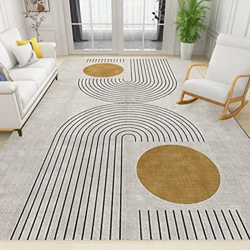 Vista 24 de Alfombra minimalista de lujo con diseño geométrico para sala de estar, alfombra moderna con estampado de mármol rosa dorado, alfombra rectangular