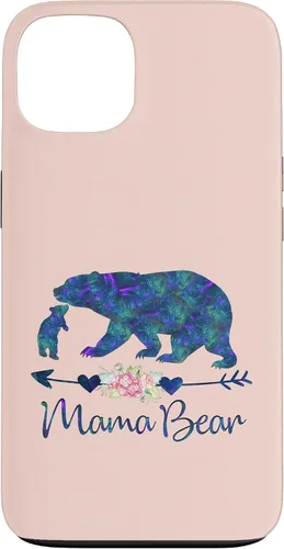 Vista 7 de Teal Blue Purple Floral Mama Bear and One Cub Light Pink Case for iPhone 17