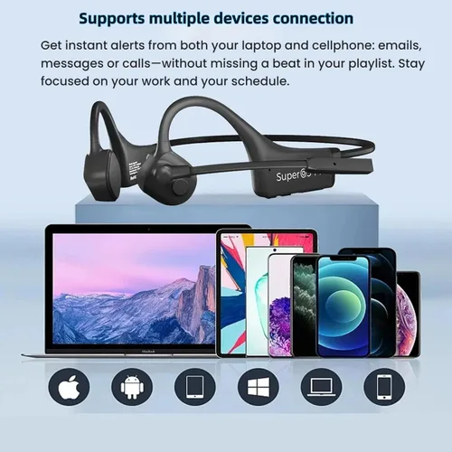 Vista 6 de Auriculares Bluetooth de conducción ósea, auriculares inalámbricos con micrófono de cancelación de ruido, tiempo de reproducción de 8 horas