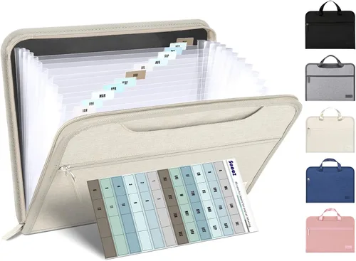 Vista 11 de Sooez Organizador de archivos de acordeón resistente con asa oculta, carpetas de archivos expandibles portátil de 12 bolsillos, organizador