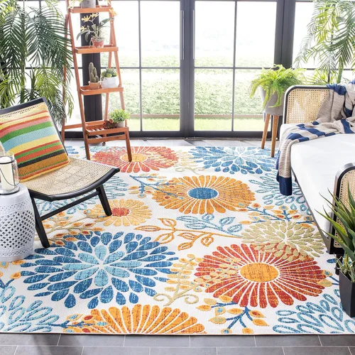 Vista 24 de SAFAVIEH Alfombra lavable de colección Cabana para exteriores, 2 x 4 pies, gris y azul, no desprende pelusa y fácil de limpiar, entrada puerta