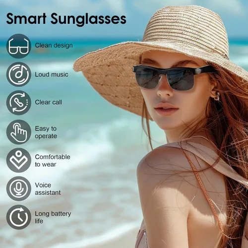 Vista 2 de Smart Glasses, Bluetooth Sunglasses for Women Men, Open Mic&Speakers, Voice Assistant, UV Protection