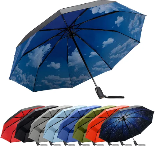 Vista 11 de RainPlus Windproof Travel Umbrella - Compact, Automatic, Folding and Portable - Umbrellas For Rain for Men and Women - Car, Backpack, Purse, Strong