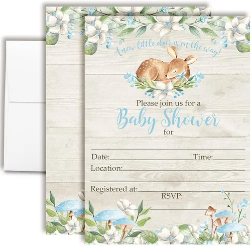 Vista 11 de AmandaCreation - Invitaciones para baby shower de Woodland Mom & Baby Bear para niños o niñas, 20 invitaciones de doble cara de 5 x 7 pulgadas