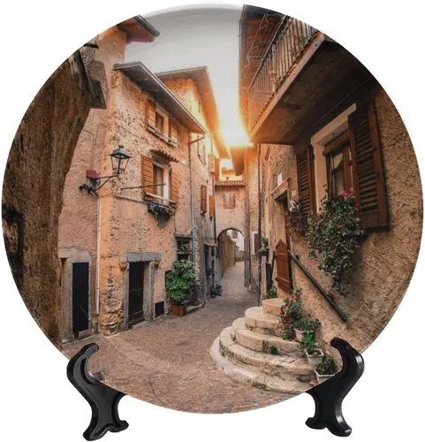 Vista 11 de Plato decorativo colgante de cerámica con temática de paisaje, plato decorativo redondo de plantas en maceta, con soporte decorativo, para sala