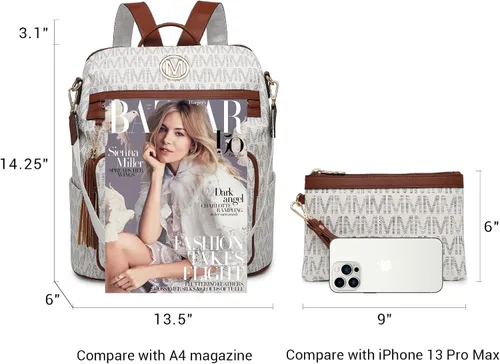 Vista 47 de MKP COLLECTION Mochila de moda para mujer, bolsa convertible grande para mujer, mochila de viaje, bolsa de hombro, juego de 2 piezas con borla, Beige