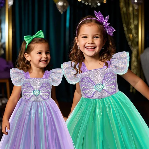 Vista 4 de VORLITS Disfraz de sirena para niñas, disfraz de princesa con accesorios