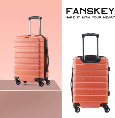 Vista 2 de Fanskey Equipaje, juego de 3 piezas maleta con ruedas giratorias, TSA LockHardshell, ligero, Tigerlily Naranja, Fanskey