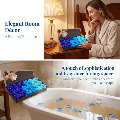 Vista 2 de Little World Jabón de baño con flores de rosas, pétalos de rosa perfumados florales para baño, jabón corporal de pétalos en caja de regalo
