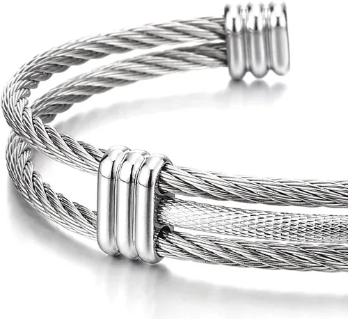 Vista 3 de Pulsera de acero inoxidable COOLSTEELANDBEYOND con cable trenzado ajustable para hombre y mujer