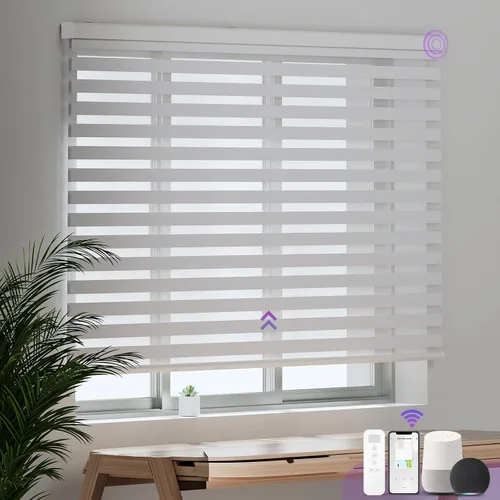 Vista 23 de Persianas motorizadas de cebra para ventana: Astomi - Persiana enrollable sin cordón con control remoto, persianas inteligentes funciona con Google