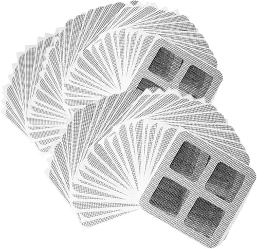 Vista 5 de 50 piezas desechables de malla fina de 4 x 4 pulgadas, cubiertas de drenaje desechables autoadhesivas para filtro de ducha, para baño, lavandería