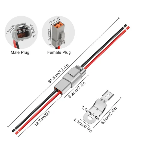 Vista 2 de Linkstyle 5 pares de kit de conectores DTP de 2 pines con cable de 12 AWG, conectores Deutsch impermeables eléctricos automotrices macho hembra