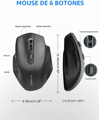 Vista 2 de E-YOOSO Mouse inalámbrico para laptop, mouse de computadora de 2.4 GHz, 5 ratones inalámbricos de oficina DPI ajustables con receptor USB, 6