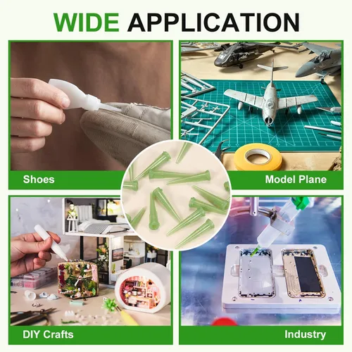 Vista 6 de uxcell 100 agujas dispensadoras de líquido de pegamento cónico de plástico Verde