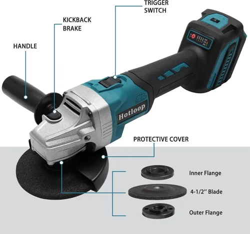 Vista 5 de Amoladora angular inalámbrica para batería Makita de 20 V, amoladora angular con motor sin escobillas de 3 velocidades ajustables a 7000 RPM, 3
