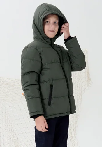 Vista 3 de SOLOCOTE Abrigos de invierno para niños, chaqueta de algodón acolchada con capucha y relleno de peso medio