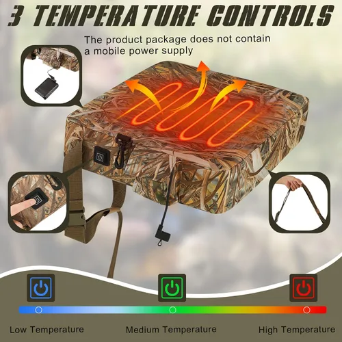 Vista 4 de Barydat Paquete de 2 cojines calefactables para asiento de caza, cálido e impermeable, almohadilla portátil de camuflaje de caña de 16 x 14 x 3.5