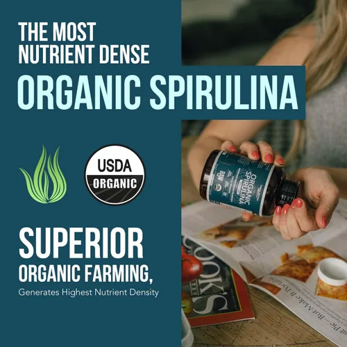 Vista 2 de Tabletas de espirulina orgánica (360 tabletas) – Hecho con Parry® Spirulina, la mejor espirulina del mundo, mayor densidad de nutrientes –