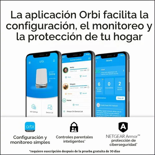 Vista 9 de NETGEAR Orbi Quad-Band WiFi 6E Mesh System (RBKE962), enrutador + 1 extensor de satélite, características de seguridad, velocidad de hasta 10.8