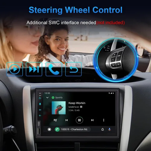 Vista 7 de Estéreo de coche de doble DIN de 7 pulgadas con CarPlay inalámbrico y Android Auto inalámbrico, radio de coche con pantalla táctil con Bluetooth