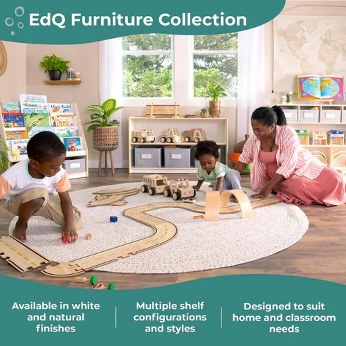 Vista 9 de Guidecraft EdQ - Almacenamiento de 5 compartimentos de 24 pulgadas, color blanco con 3 contenedores de tela: estantería multiusos de madera